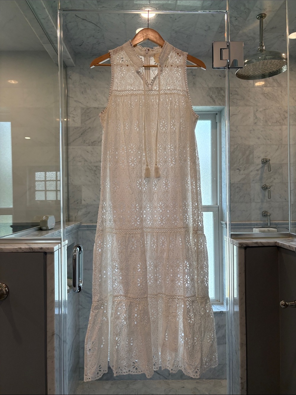 Kate Spade White Eyelet Maxi Dress with Tassel Tie - Size M